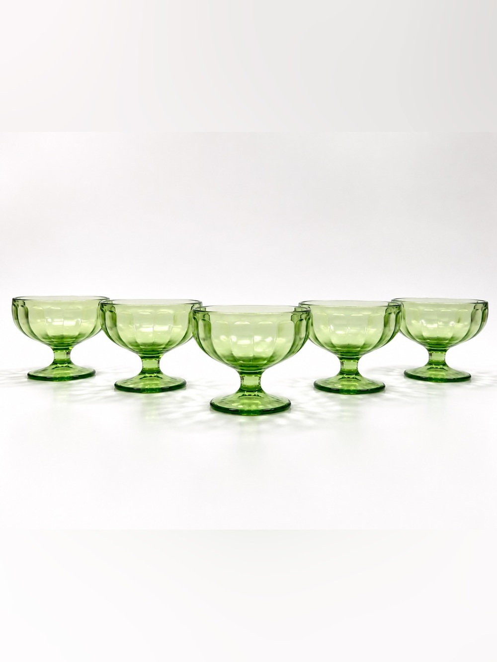 Federal Glass Uranium Glass Set of 5 Green Sherbet Dessert Cups Vaseline Glow